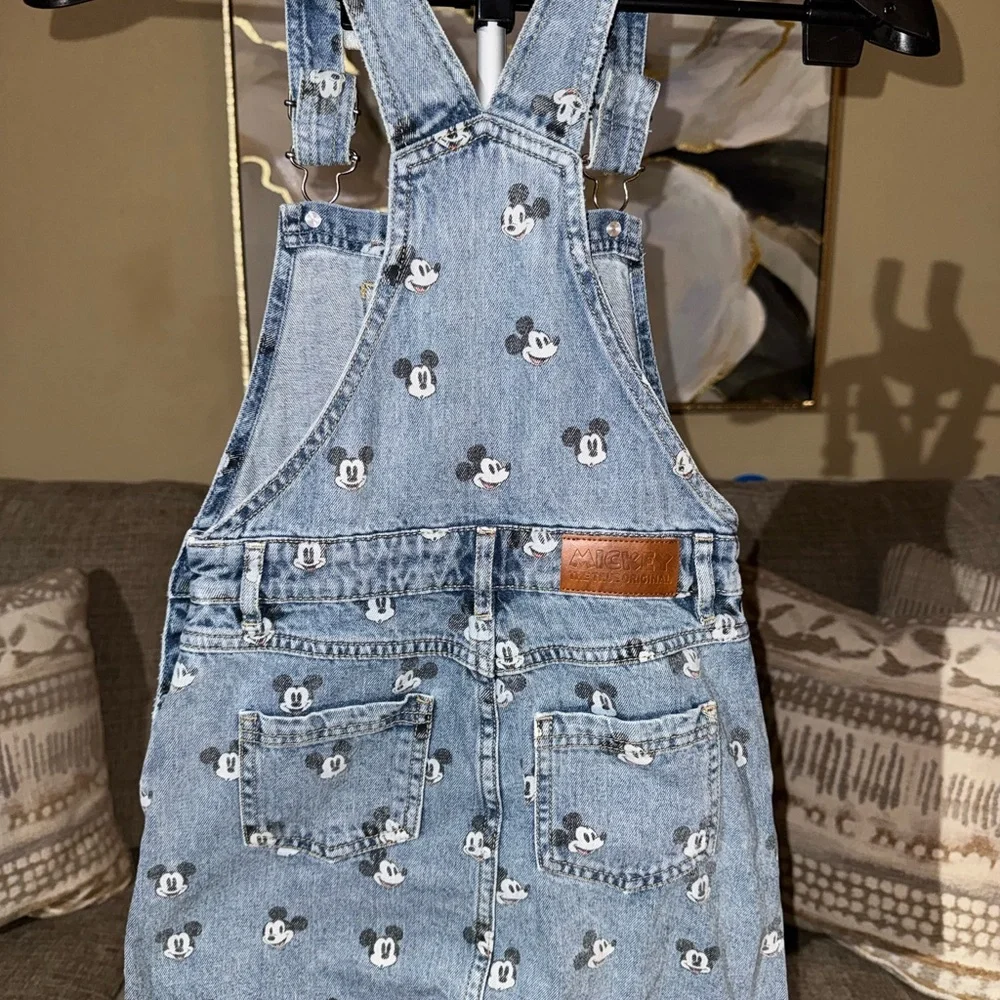 Disney Light Blue Denim Overall Dress with Mickey Print - Picture 2 of 5